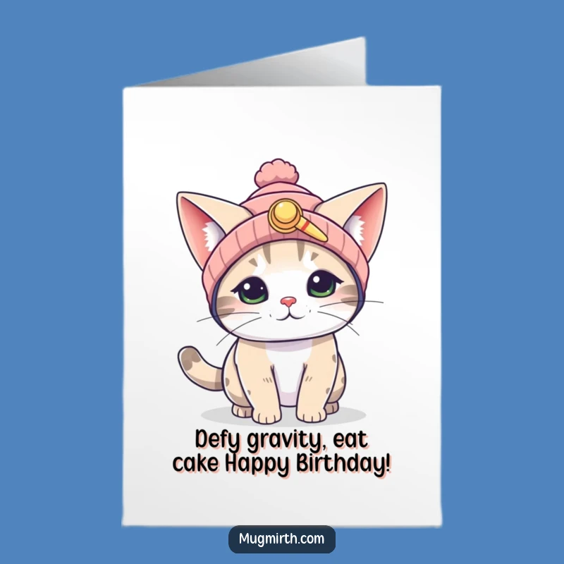 Free Printable Funny Birthday Card: Cat Flying Propeller Beanie, Hilarious Downloadable Gift