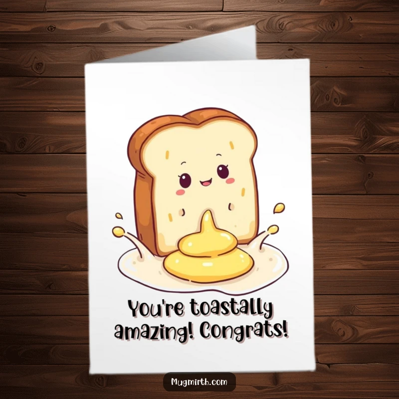 Funny free printable congratulations card showing a piece of toast making a big splash in butter.
