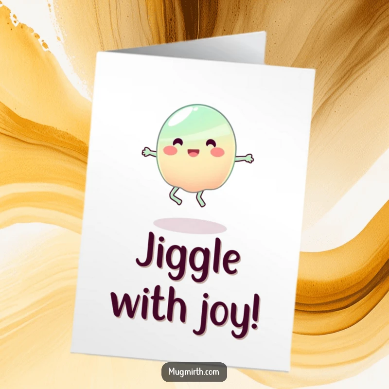 Funny Free Printable Congratulations Card: A determined jelly creature trying to jump rope, perfect for celebrating.
