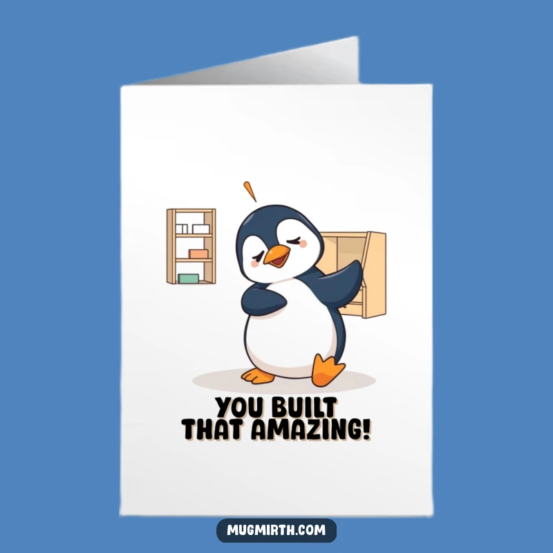 Free Printable Congrats Card: Penguin's Flat-Pack Victory Humor Greeting