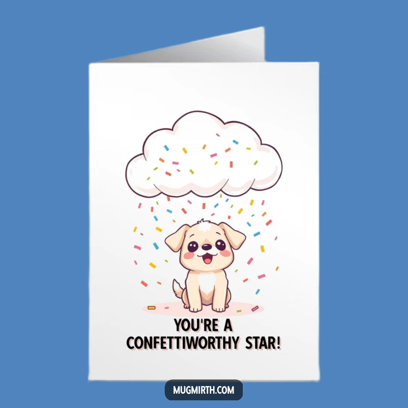 Free Printable Funny Congrats Card: Confetti Cloud Dog Delight Downloadable Gift