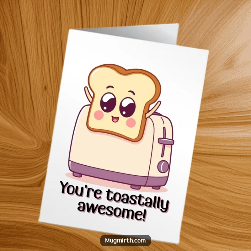 Funny Free Printable congratulations card with a frantic, googly-eyed toast character leaping into a toaster, celebrating a big success.