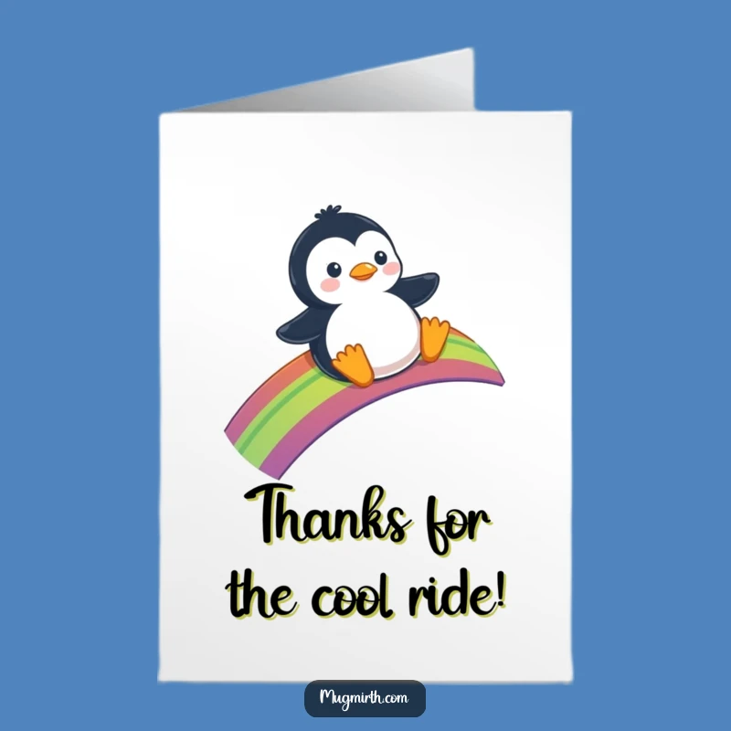 Free Printable Thank You: Penguin Rainbow Glide - Funny Gratitude Gift