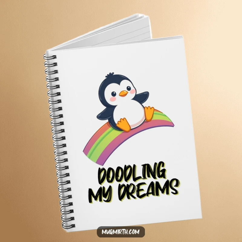 Funny Notebook: A journal featuring a penguin happily sliding down a vibrant rainbow.