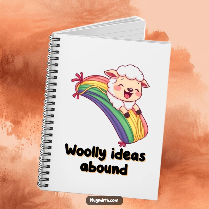 Funny Sheep Notebook: For jotting down ideas with a joyful sheep sliding down a yarn rainbow, comical grimace.