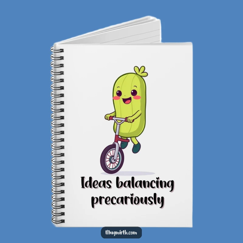 Funny Pickle Unicycle Notebook - Wobbly Journal, Creative Gift Idea