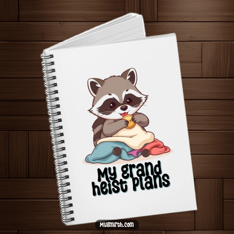 Funny Raccoon Notebook: A mischievous raccoon guards a shiny button, perfect for jotting down secrets in this humorous journal.