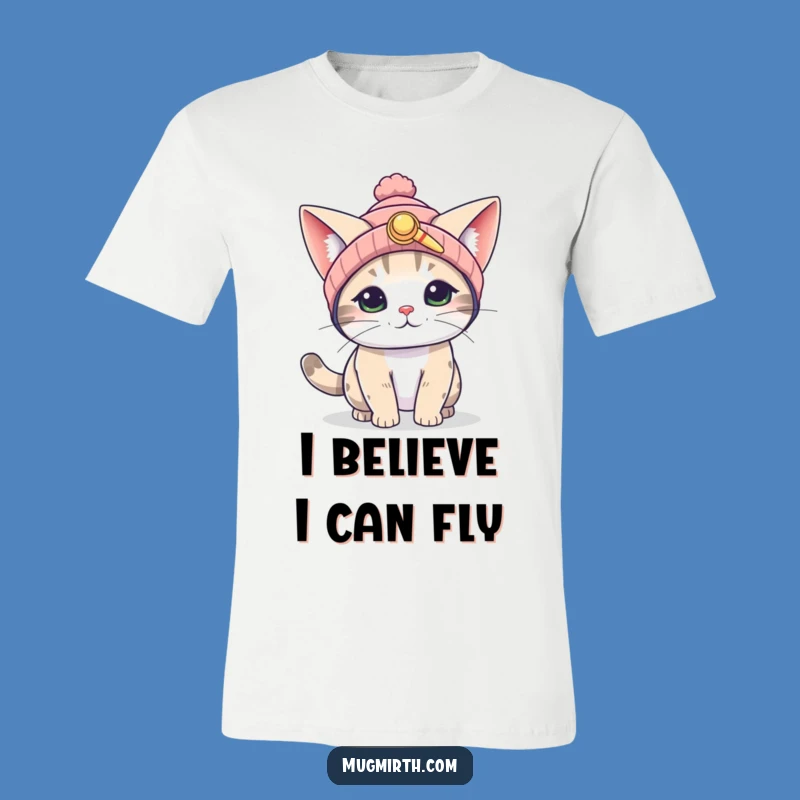 Funny Flying Cat T-Shirt: Propeller Beanie Dreamer tee, a hilarious gift for aspiring pilots.