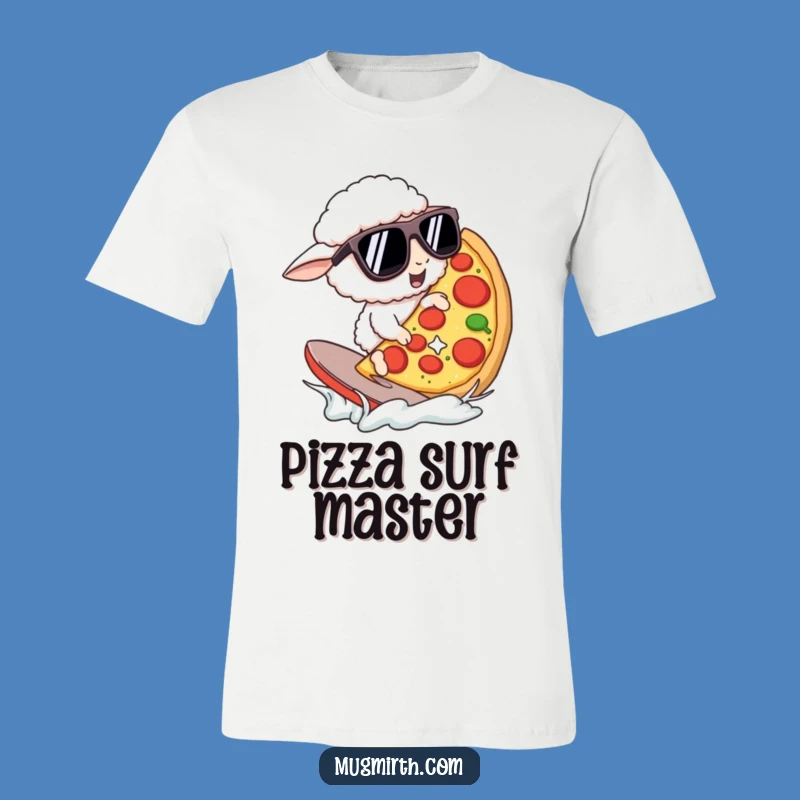 Funny Pizza Surfing Sheep T-Shirt: Sunglass Style for a Perfect Funny Gift