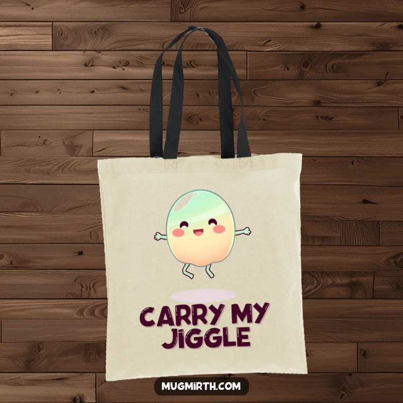 Funny Jelly Tote Bag: A cute jelly blob attempts to jump rope, its gelatinous limbs wobbling wildly.