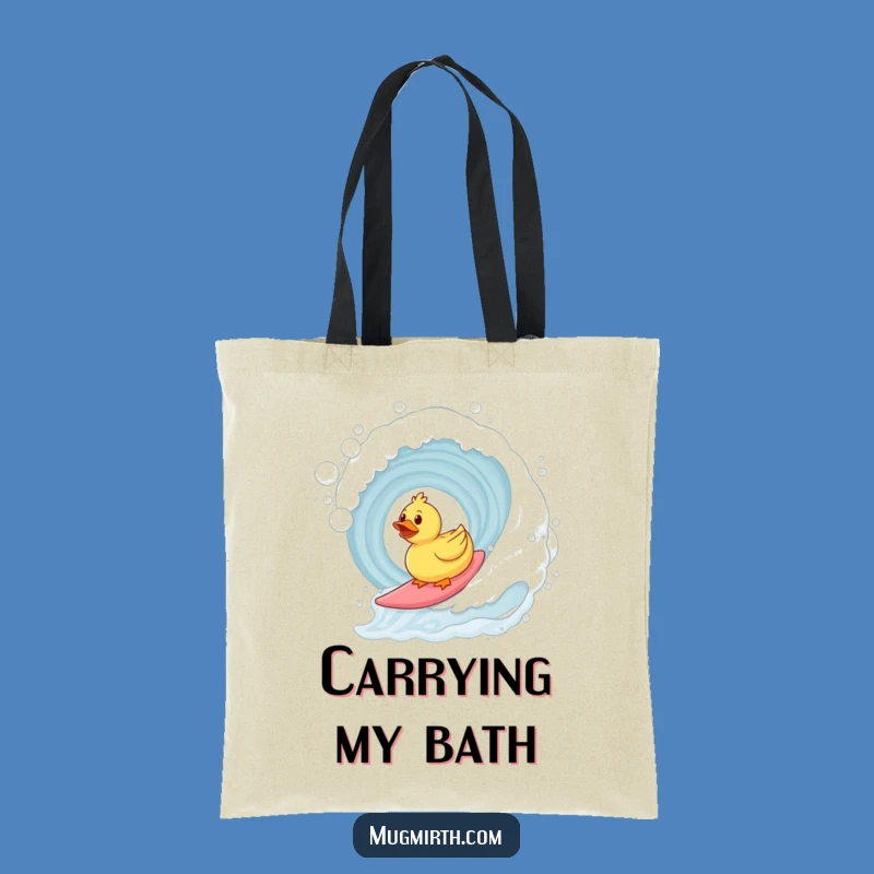 Funny Surfing Duck Tote Bag: Carry Your Essentials with Bubbly Flair!