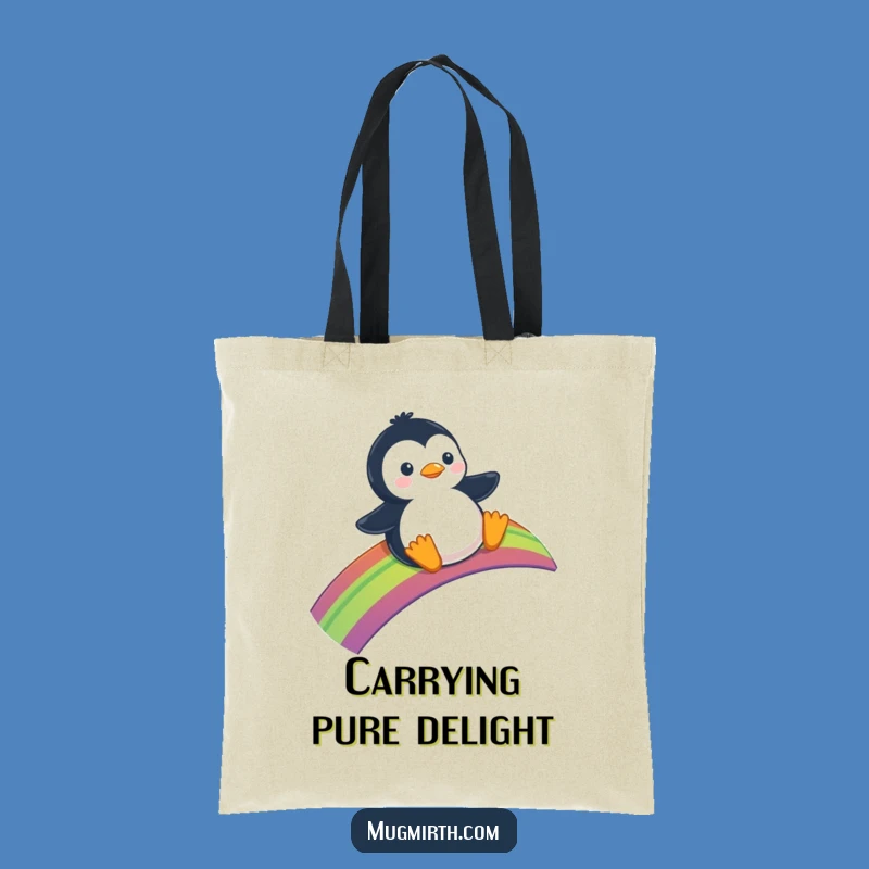 Funny Penguin Rainbow Tote Bag - Whimsical Slider Bag, Cute Gift Idea