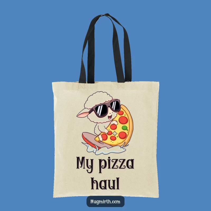 Funny Pizza Surfing Sheep Tote Bag: Sunglass Art, Perfect Funny Gift