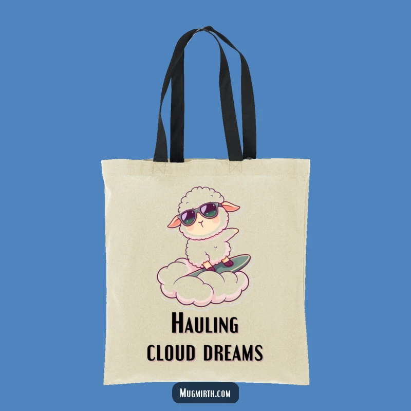 Funny Sheep Surfing Cloud Tote Bag: Carry Your Fun Anywhere