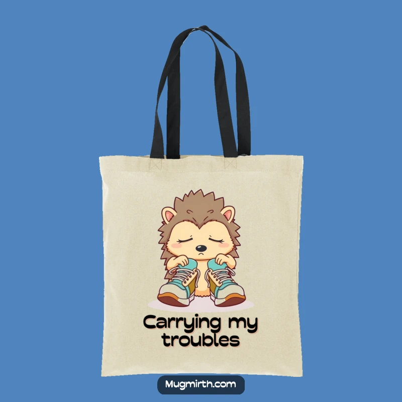 Funny Sleepy Hedgehog Tote Bag: Carry your essentials with confused charm, a cute funny gift!